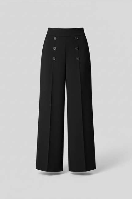 Pantalon Jupe Noir Boutons Plissé Élégant Décontracté - Polyester - vue 3