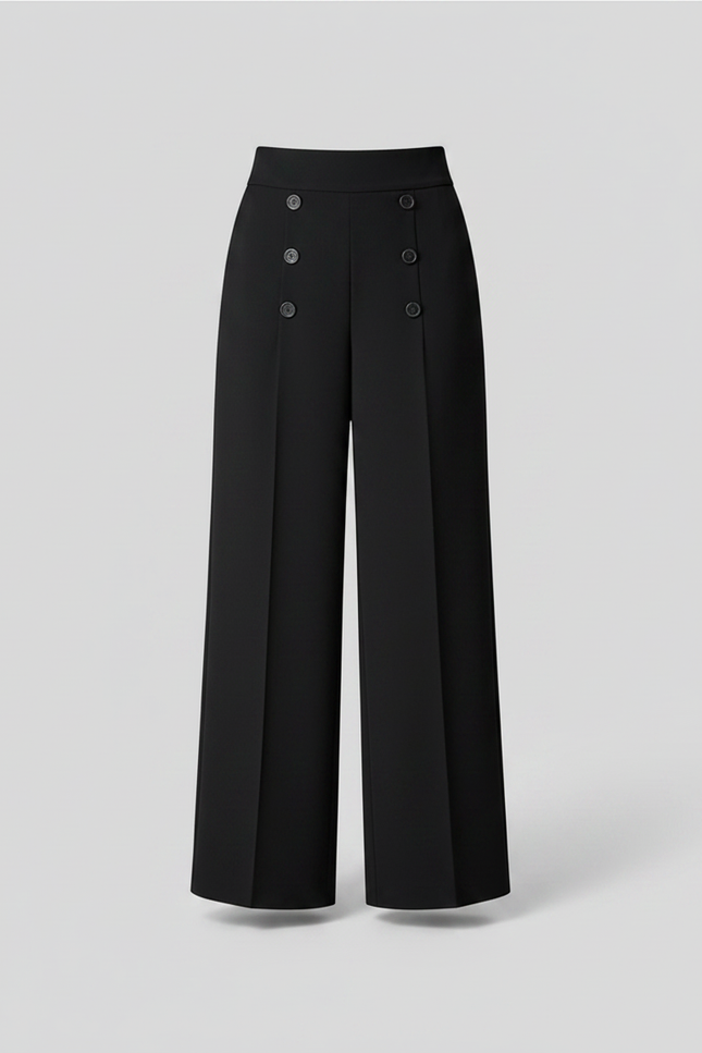 Pantalon Jupe Noir Boutons Plissé Élégant Décontracté - Polyester - vue 3