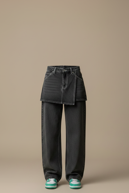 Pantalon Jupe Denim Gris Ample Déstructuré Y2K - Jean - vue 3