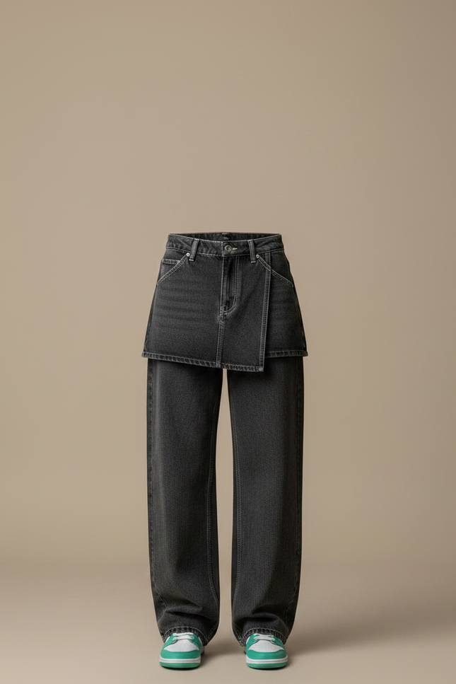 Pantalon Jupe Denim Gris Ample Déstructuré Y2K - Jean - vue 3