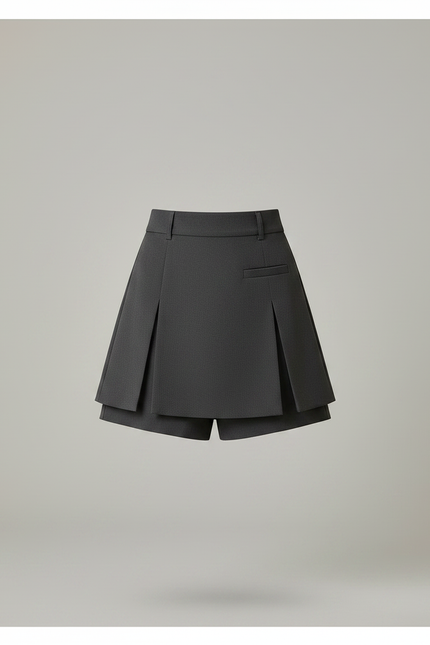 Pantalon Jupe Gris Plissé Élégant Mini Décontracté - Gabardine - vue 3
