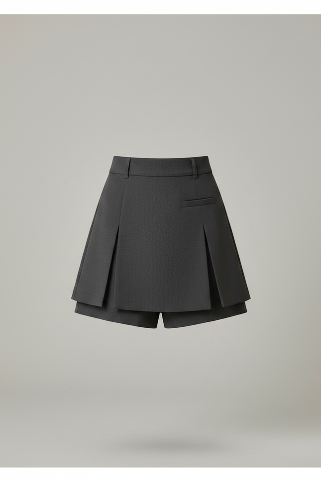 Pantalon Jupe Gris Plissé Élégant Mini Décontracté - Gabardine - vue 3