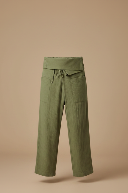 Pantalon Jupe Vert Coton Ample Décontracté Homme - Kaki Lin - vue 3
