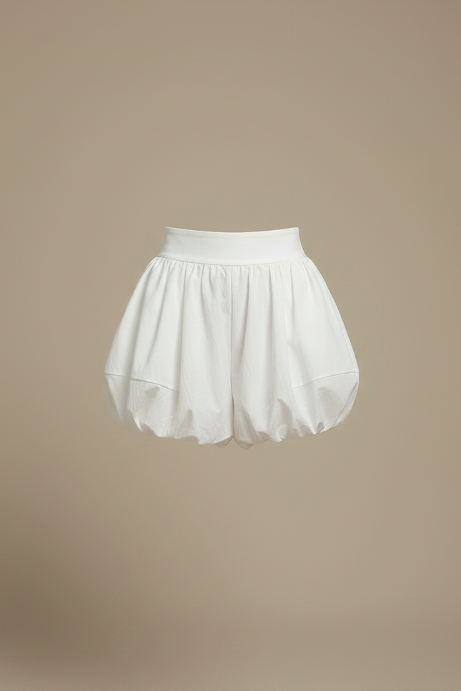 Pantalon Jupe Blanc Ballon Taille Haute Ample Court - Coton - vue 3