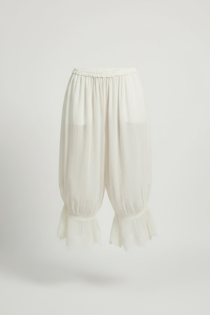 Pantalon Jupe Écru Ample Dentelle Bohème Court - Blanc Lin - vue 3