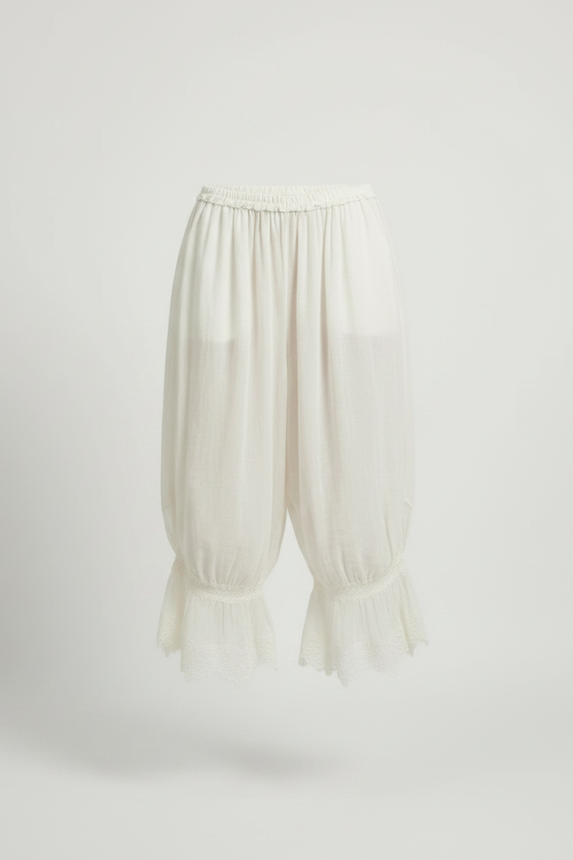 Pantalon Jupe Écru Ample Dentelle Bohème Court - Blanc Lin - vue 3