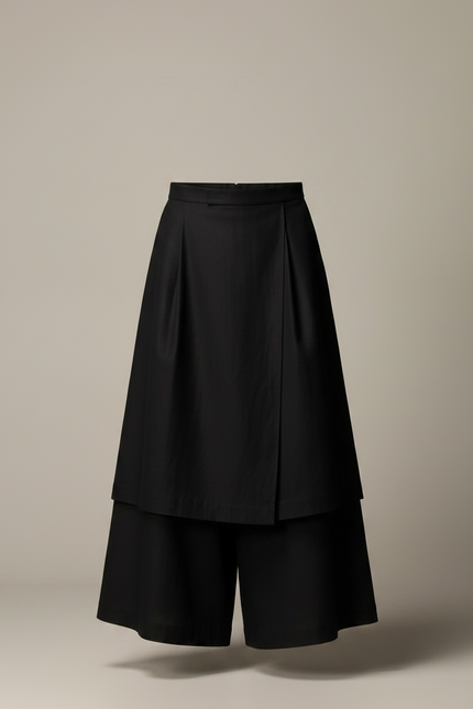 Pantalon Jupe Noir Ample Asymétrique Fluide Unisexe - Gabardine - vue 3