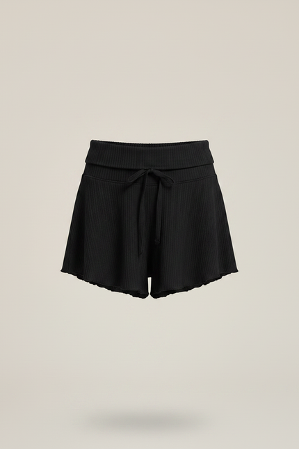 Pantalon Jupe Noir Ribbed Ample Fluide Court - Maille - vue 3
