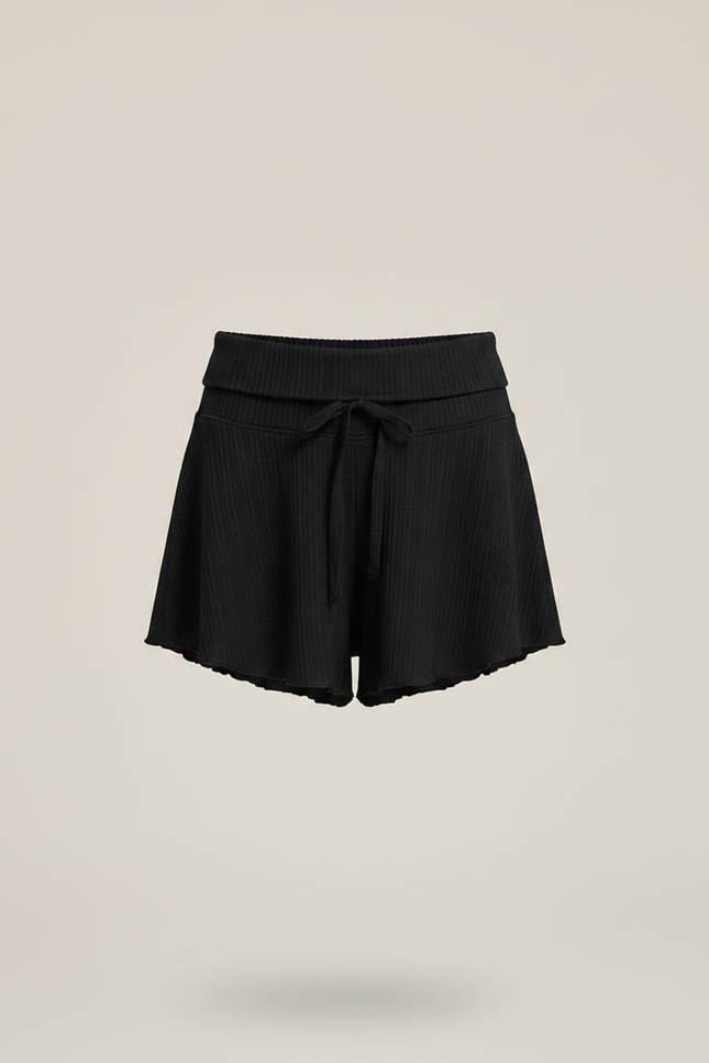 Pantalon Jupe Noir Ribbed Ample Fluide Court - Maille - vue 3