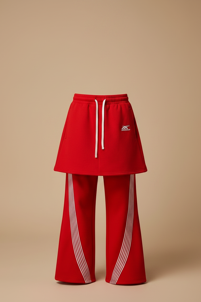 Pantalon Jupe Rouge Large Rayures Blanches Enfant - Molleton - vue 3