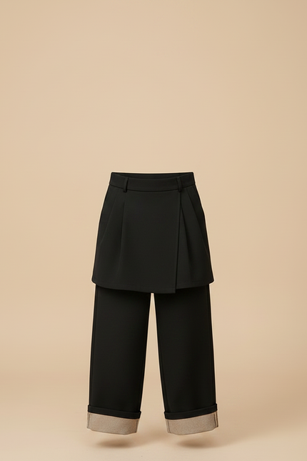 Pantalon Jupe Noir Plissé Ample Garçon Élégant - Gabardine - vue 3