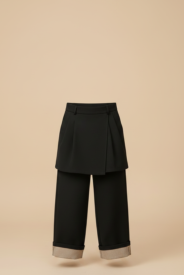 Pantalon Jupe Noir Plissé Ample Garçon Élégant - Gabardine - vue 3