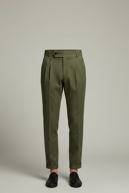 Pantalon Jupe Vert Militaire Plissé Drapé Élégant Homme - Kaki Gabardine - vue 3