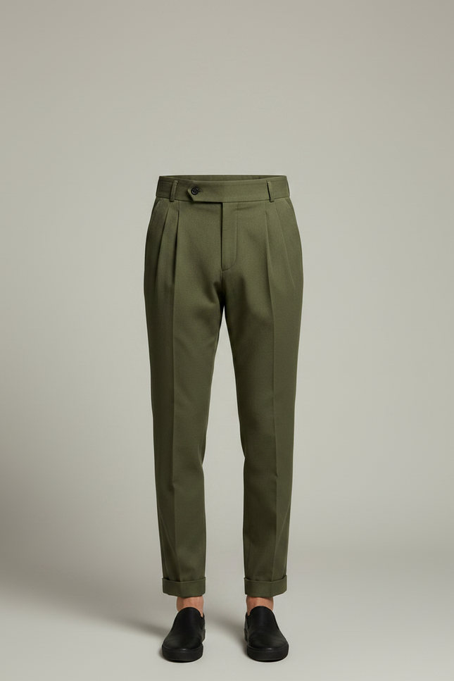 Pantalon Jupe Vert Militaire Plissé Drapé Élégant Homme - Kaki Gabardine - vue 3