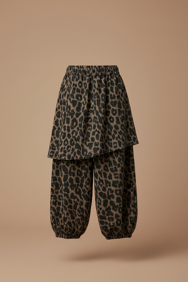 Pantalon Jupe Léopard Ample Superposé Coton Chaud - Imprimé Molleton - vue 3
