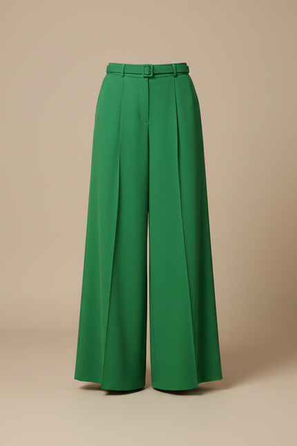 Pantalon Jupe Vert Plissé Long Élégant Fluide - Satin - vue 3