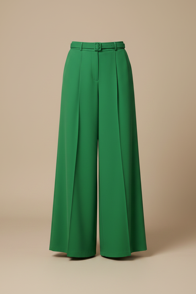 Pantalon Jupe Vert Plissé Long Élégant Fluide - Satin - vue 3
