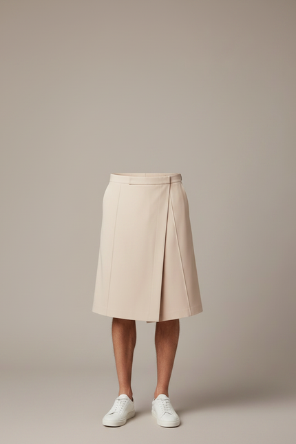Pantalon Jupe Beige Plissé Drapé Homme Moderne - Gabardine - vue 3
