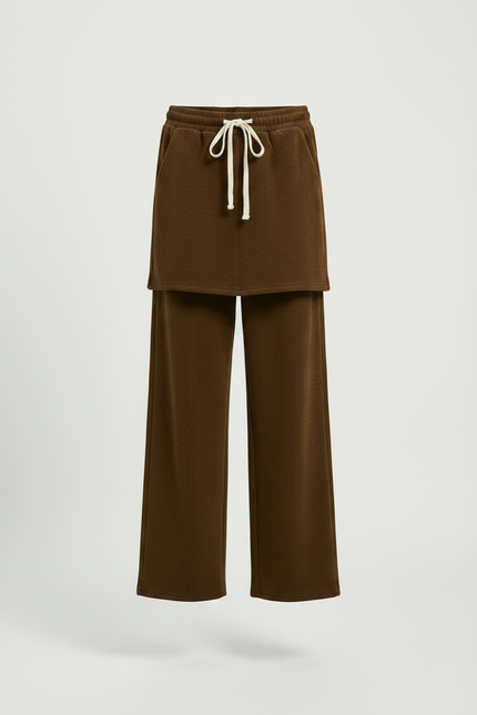 Pantalon Jupe Marron Côtelé Ample Superposé Confortable - Cordé - vue 3