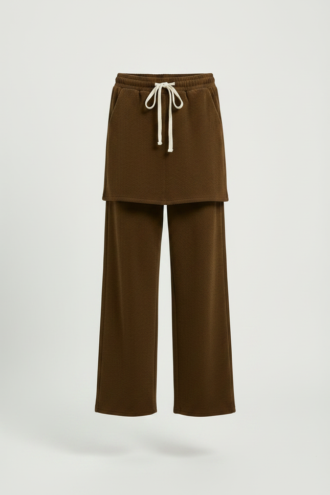 Pantalon Jupe Marron Côtelé Ample Superposé Confortable - Cordé - vue 3