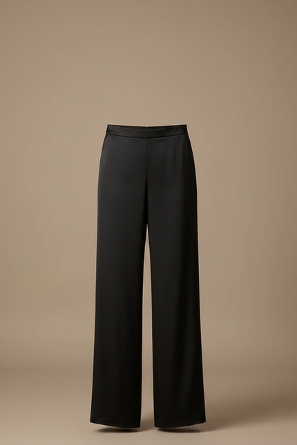 Pantalon Jupe Noir Satin Fluide Superposé Élégant - vue 3