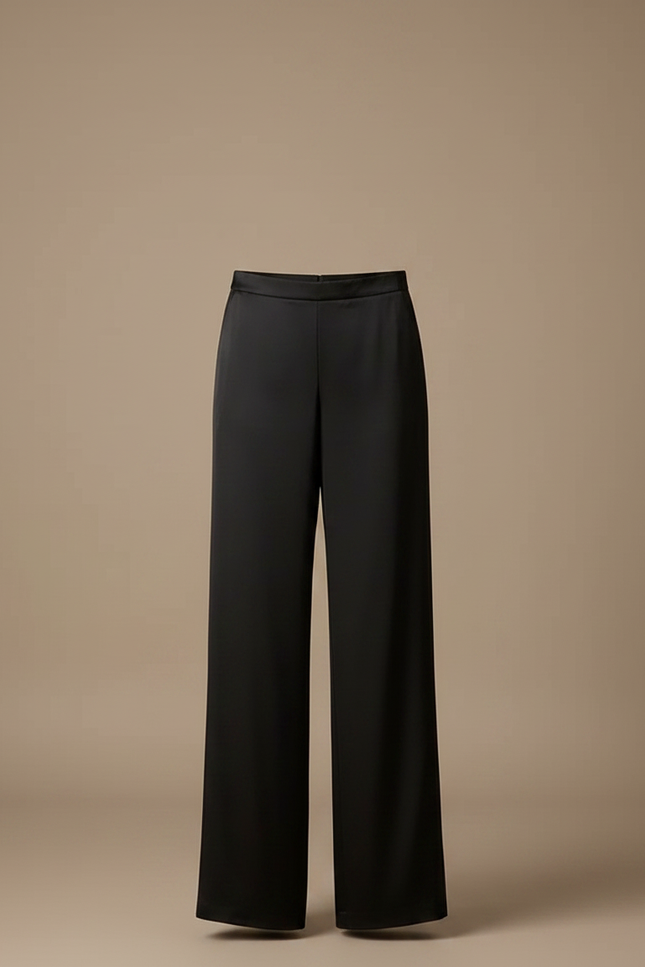 Pantalon Jupe Noir Satin Fluide Superposé Élégant - vue 3