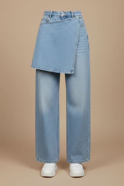 Pantalon Jupe Jean Bleu Clair Ample Décontracté - vue 3