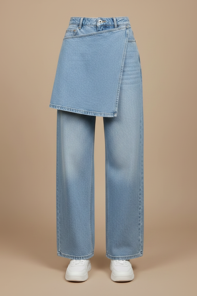Pantalon Jupe Jean Bleu Clair Ample Décontracté - vue 3