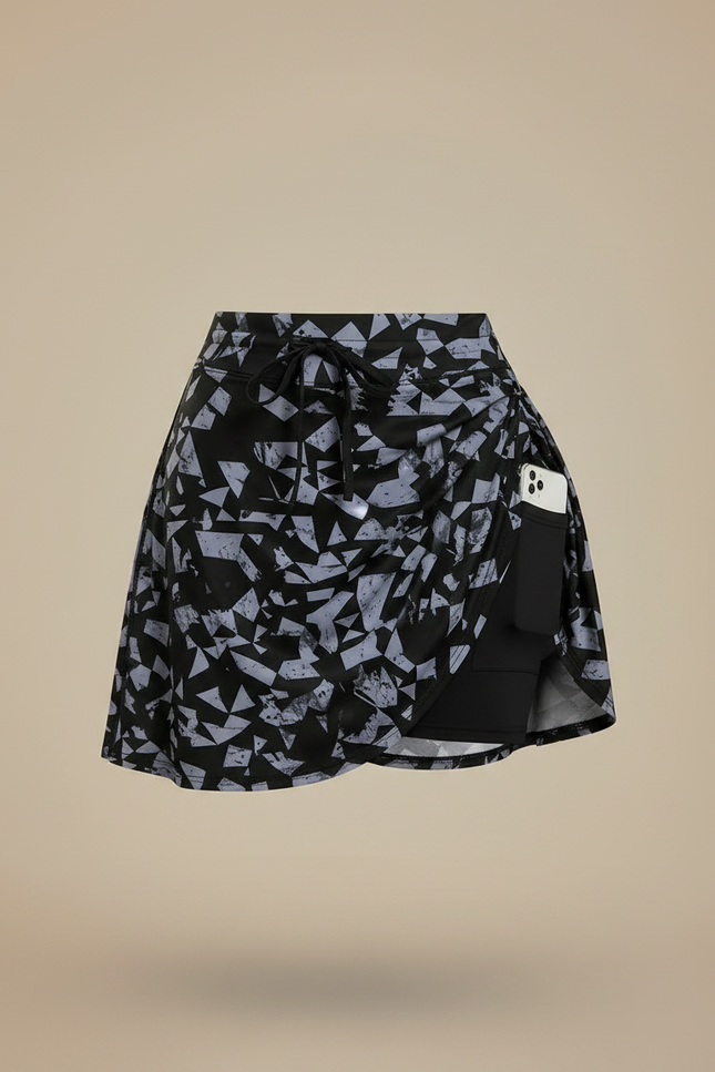 Pantalon Jupe Imprimé Géométrique Noir Élastique Sportif - Polyester - vue 3