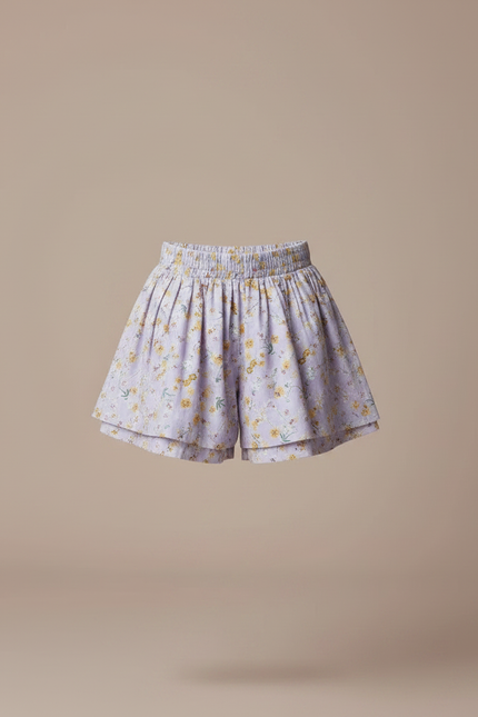 Pantalon Jupe Lilas Floral Plissé Ample Enfant - Violet Coton - vue 3