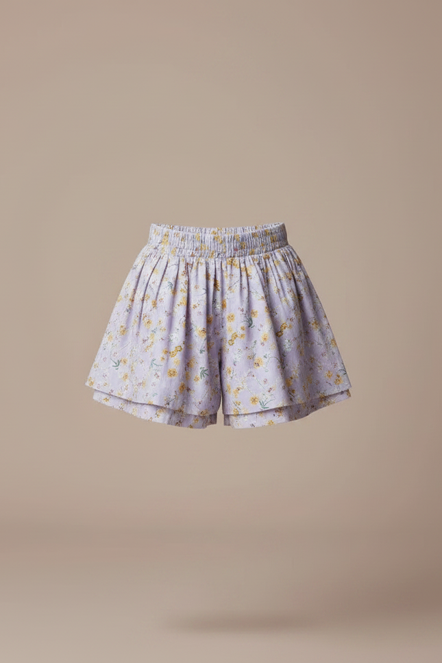 Pantalon Jupe Lilas Floral Plissé Ample Enfant - Violet Coton - vue 3