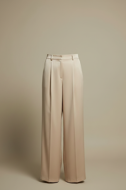 Pantalon Jupe Beige Satiné Fluide Superposé Élégant - vue 3