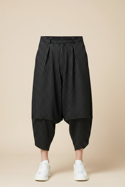 Pantalon Jupe Noir Rayé Ample Décontracté Coton - vue 3