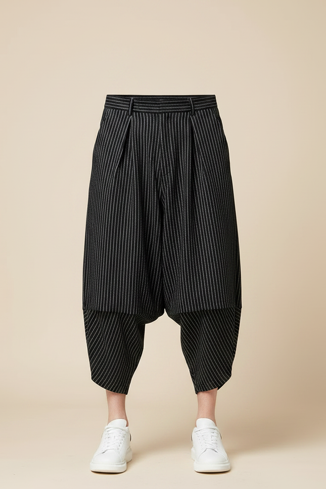 Pantalon Jupe Noir Rayé Ample Décontracté Coton - vue 3