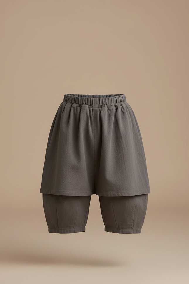 Pantalon Jupe Gris Ample Coton Enfant Décontracté - Lin - vue 3