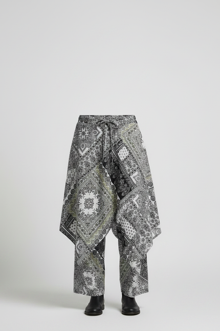 Pantalon Jupe Patchwork Bandana Asymétrique Ample Noir Blanc - Multicolore Coton - vue 3