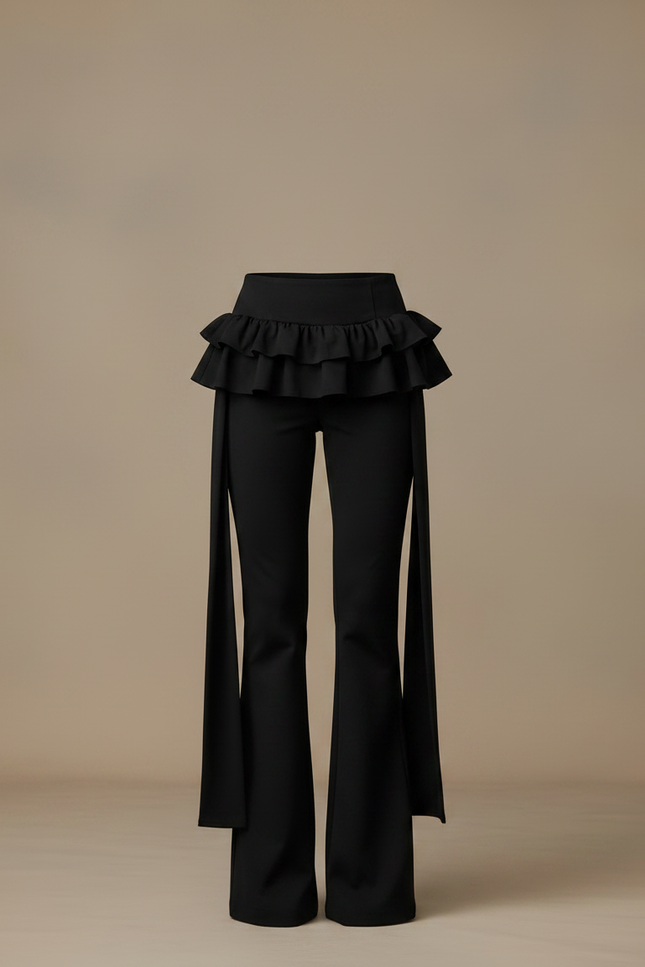 Pantalon Jupe Noir Volants Évasé Élégant Long - Polyester - vue 3