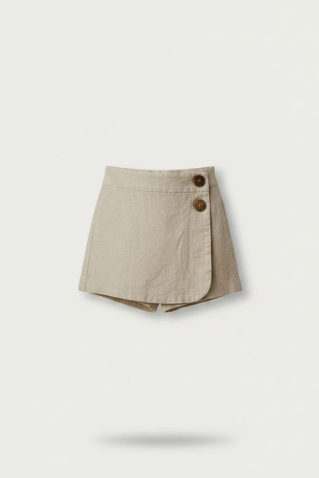 Pantalon Jupe Beige Lin Boutons Ample Fille - vue 3