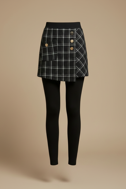 Pantalon Jupe Noir Plaid Asymétrique Hiver Élégant - Polyester - vue 3