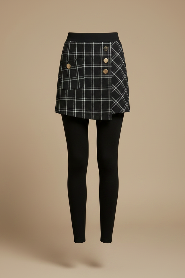 Pantalon Jupe Noir Plaid Asymétrique Hiver Élégant - Polyester - vue 3