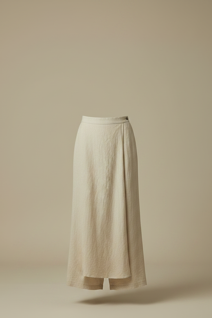 Pantalon Jupe Beige Lin Ample Plissé Élégant Femme - vue 3