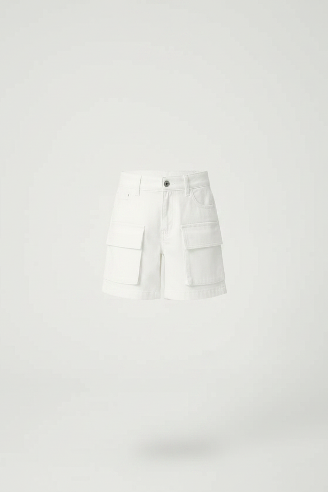 Pantalon Jupe Blanc Cargo Superposé Coton Enfant - Jean - vue 3