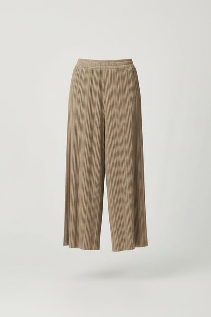 Pantalon Jupe Plissé Ample Marron Élégant Décontracté - Kaki Polyester - vue 3