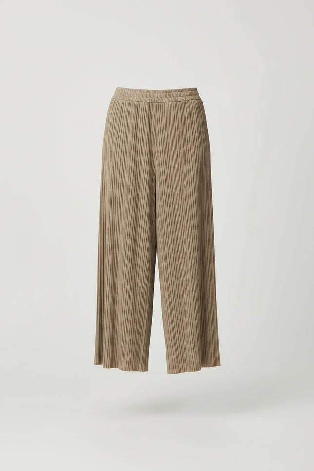Pantalon Jupe Plissé Ample Marron Élégant Décontracté - Kaki Polyester - vue 3