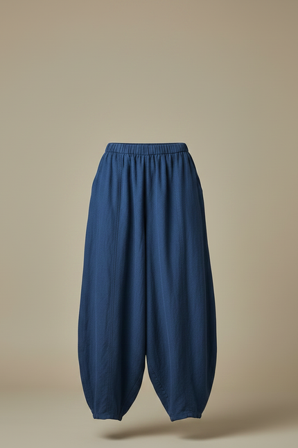 Pantalon Jupe Bleu Coton Lin Ample Élégant Fluide - vue 3