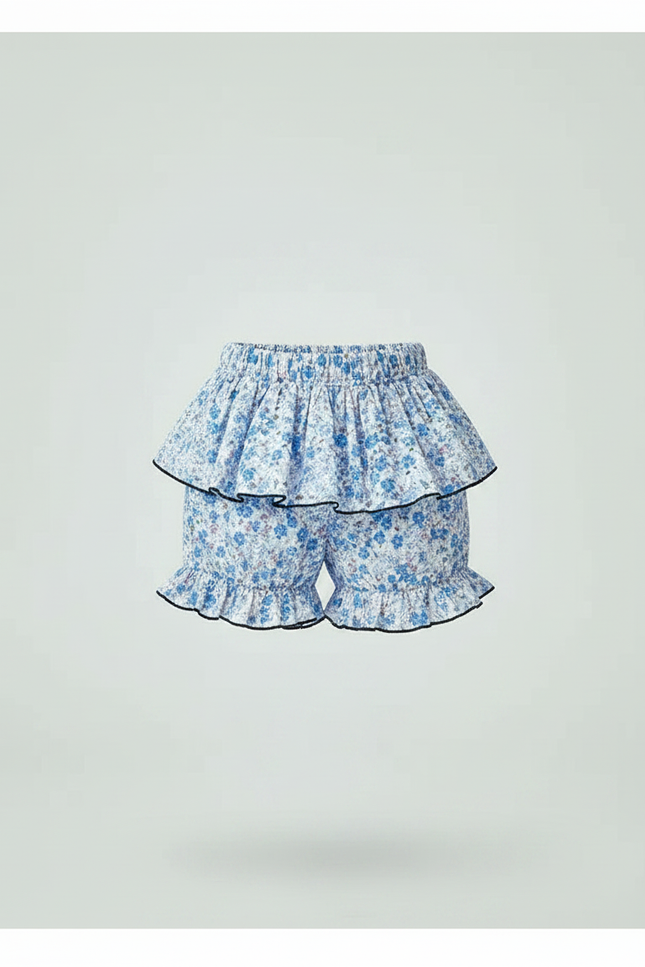Pantalon Jupe Bleu Floral Volants Enfant - Coton - vue 3