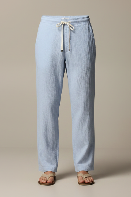 Pantalon Jupe Bleu Ciel Lin Drapé Ample Décontracté - vue 3