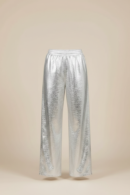 Pantalon Jupe Argenté Large Brillant Métallisé Fluide - Polyester - vue 3
