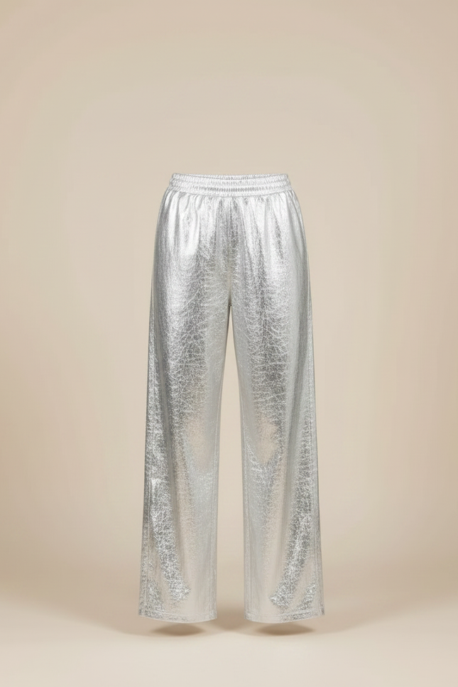 Pantalon Jupe Argenté Large Brillant Métallisé Fluide - Polyester - vue 3