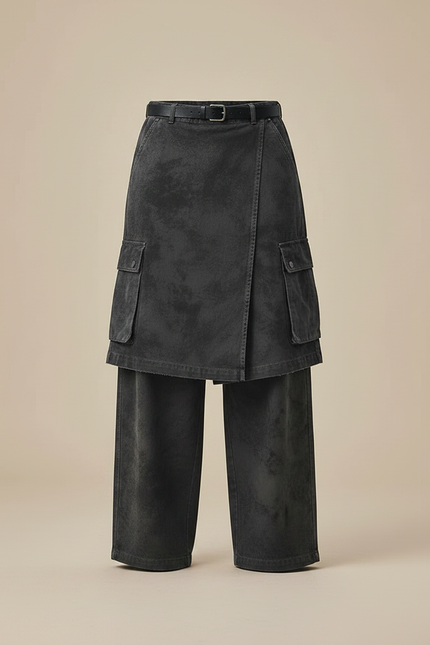 Pantalon Jupe Cargo Gris Déstructuré Ample Décontracté - Jean - vue 3